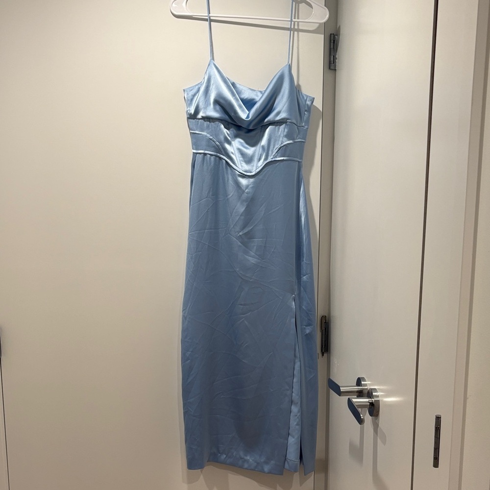 Zara Sky Blue Corsetry Slip Dress with Side Split